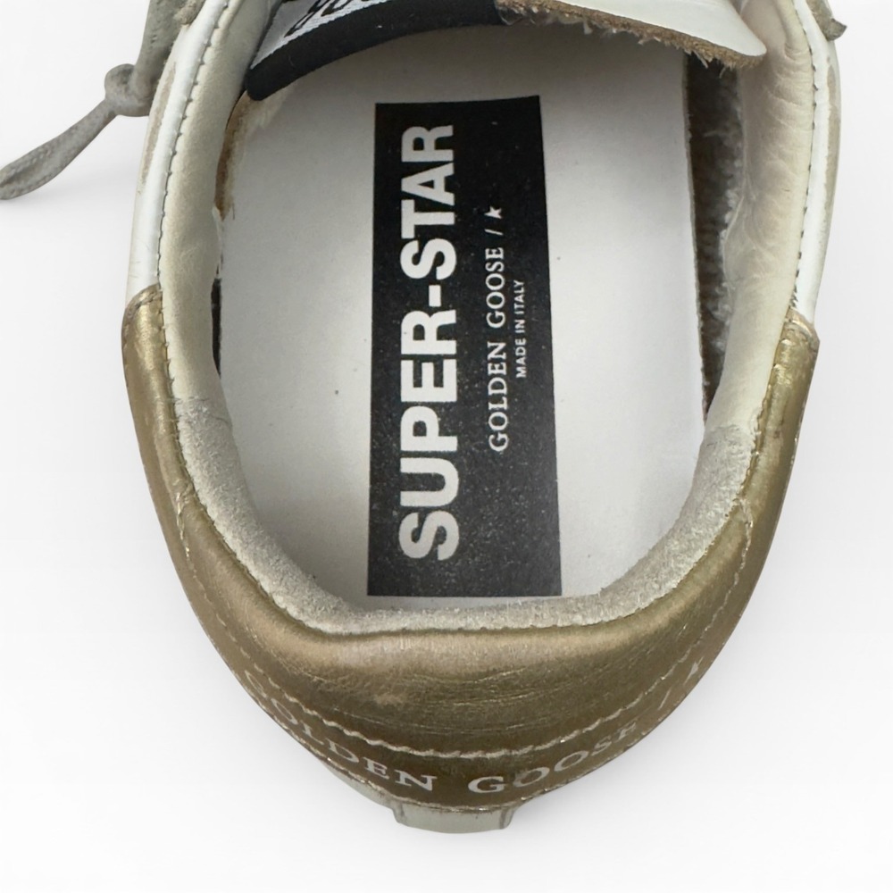 Golden Goose Super-Star Sneaker Womens 38 White Teal Gold Distressed Gray Laces - Picture 4 of 14